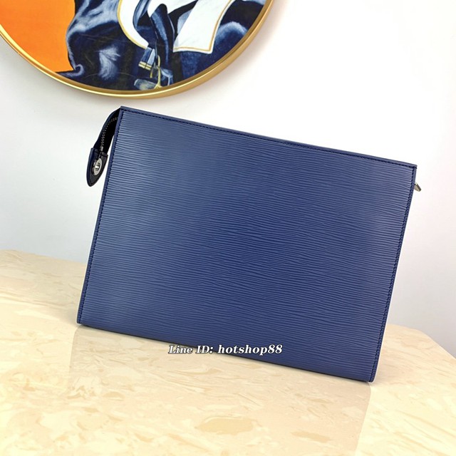 路易威登LV手包 M41366 藍色水波紋盥洗袋 POCHETTE VOYAGE中號手拿包 LV經典款男士手拿包 xxlv2856